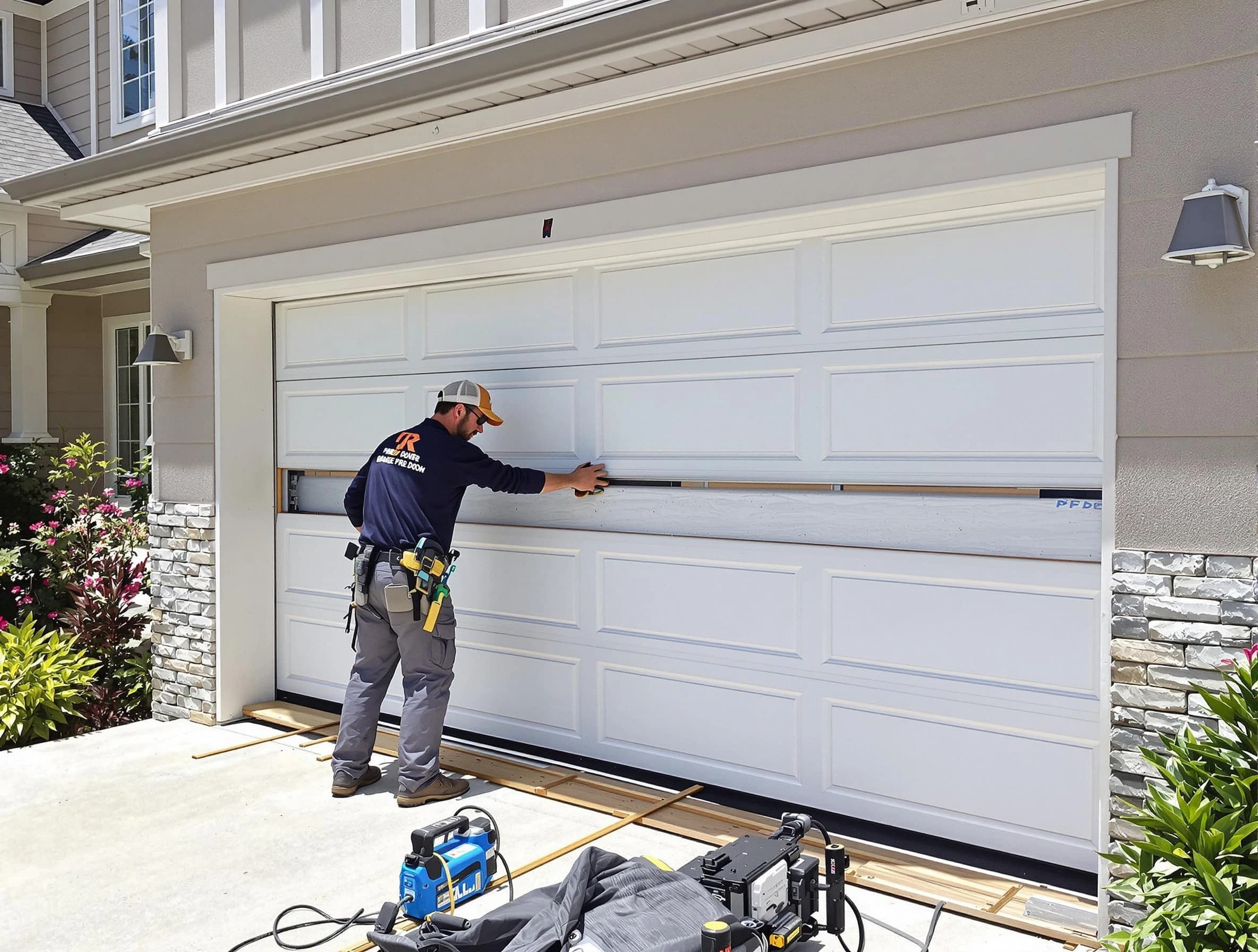USA Garage Door Experts team performing complete garage door replacement at New Haven residence