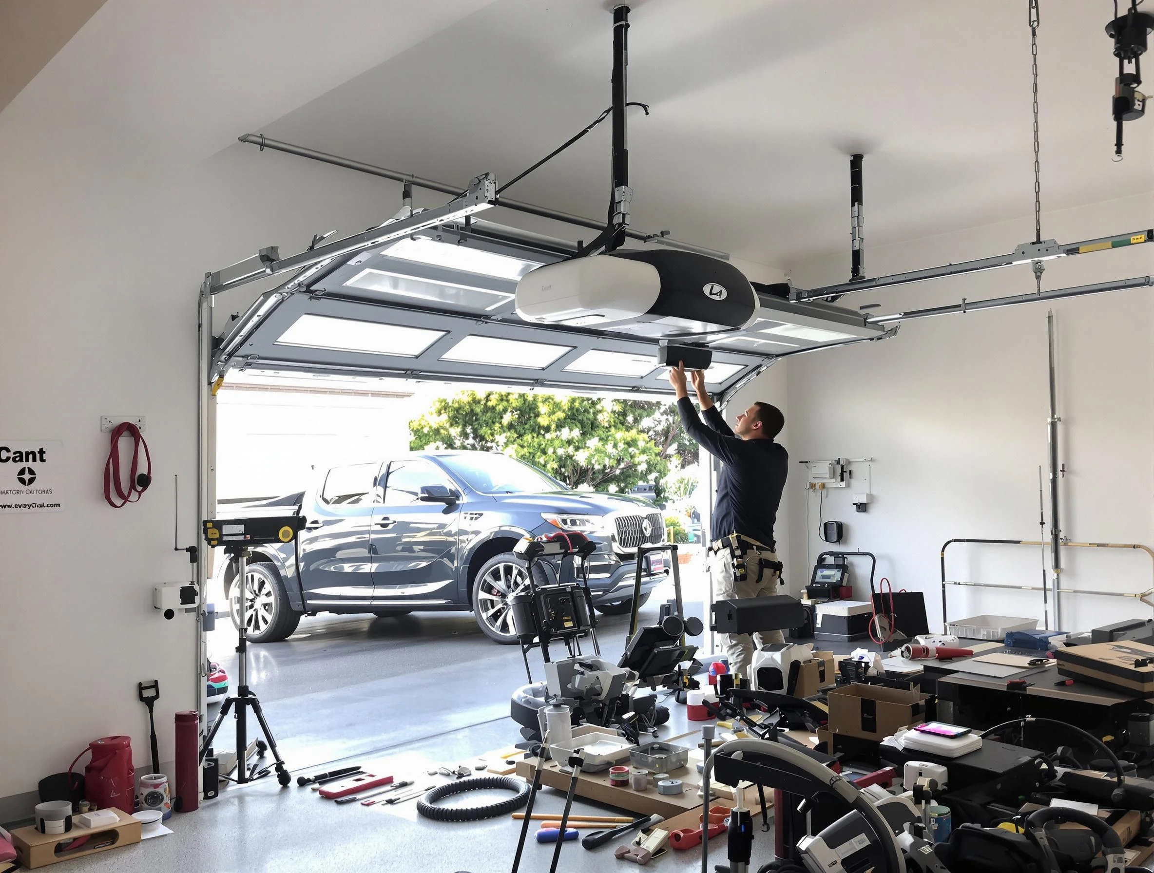 USA Garage Door Experts specialist installing smart garage door opener system in New Haven home