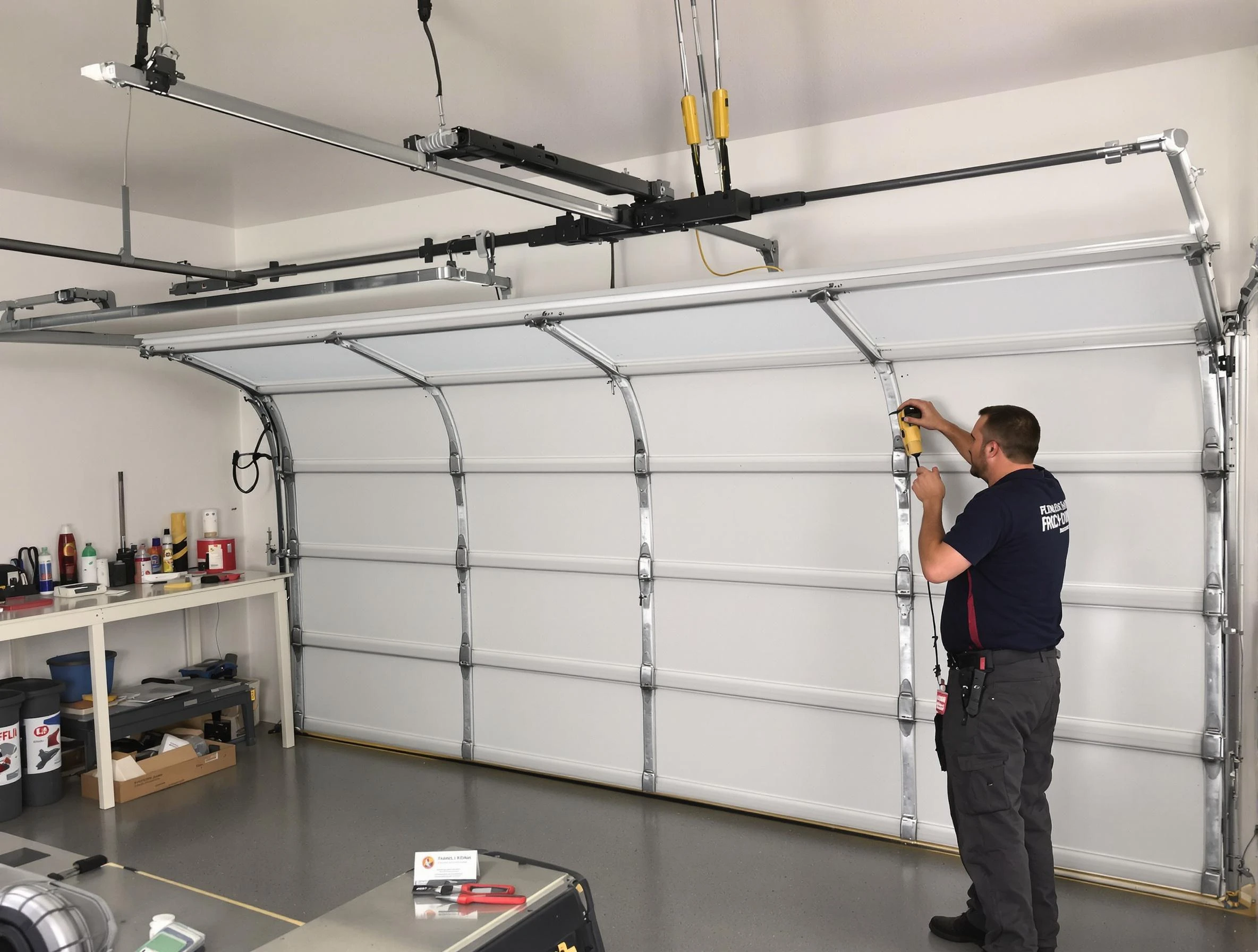 USA Garage Door Experts certified technician performing overhead door system repair in New Haven