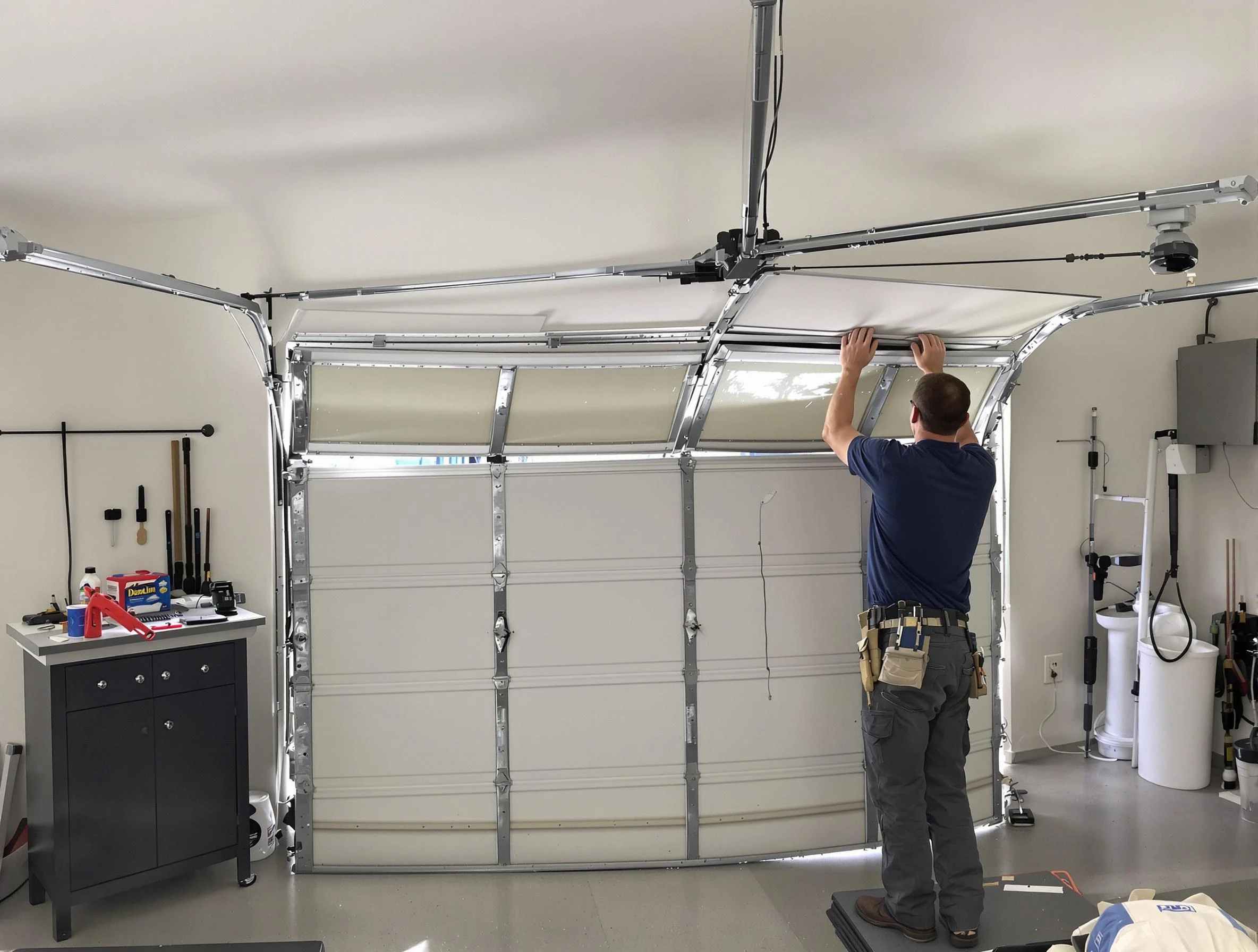 USA Garage Door Experts specialist performing precise section replacement on New Haven garage door